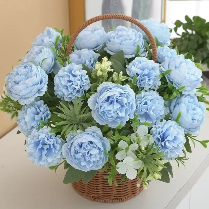 bouquet d'hortensias et pivoines artificiels pour décoration intérieure