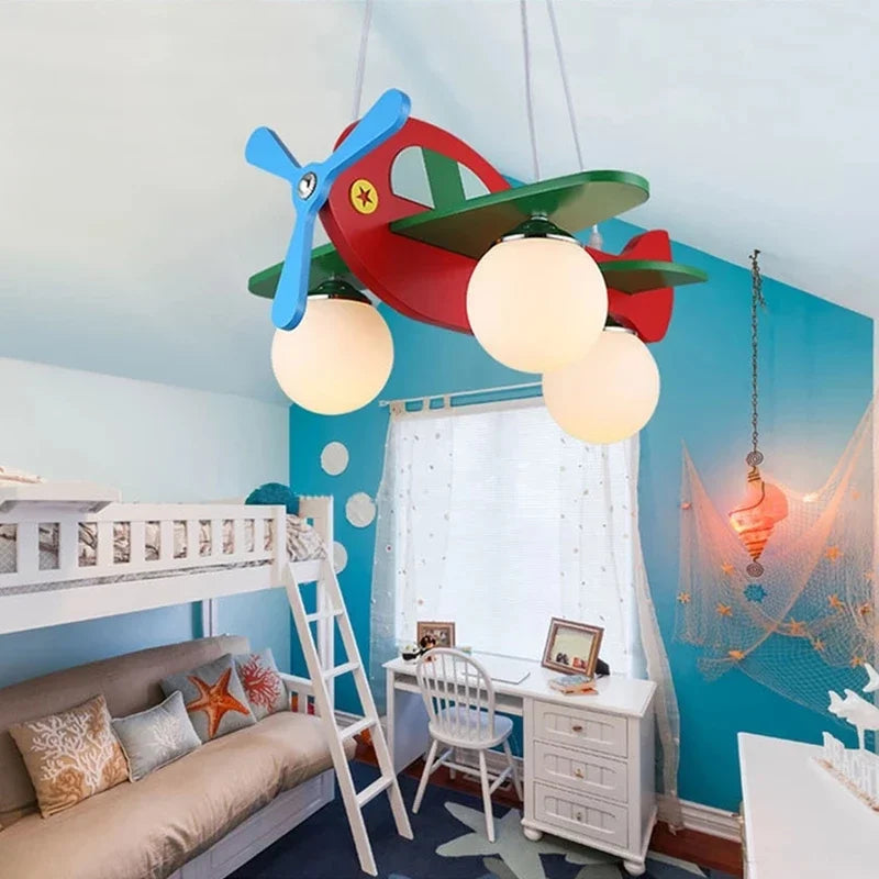 suspension lampe bois avion pour chambre d'enfant