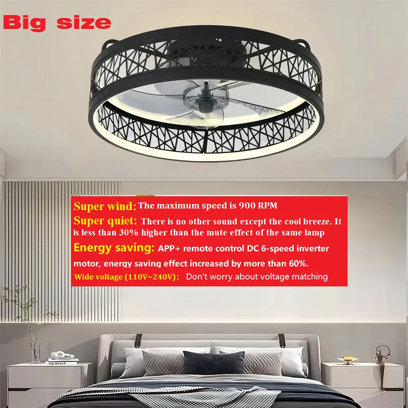 110V~265V APP and Remote Control Dual Intelligent Control  DC 6 speed Regulation Frequency Conversion Ceiling Fan Light