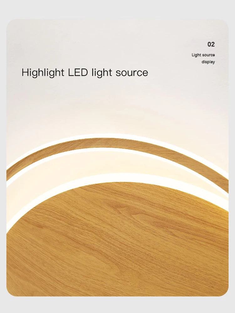 lustre moderne en bois avec éclairage intelligent circulaire