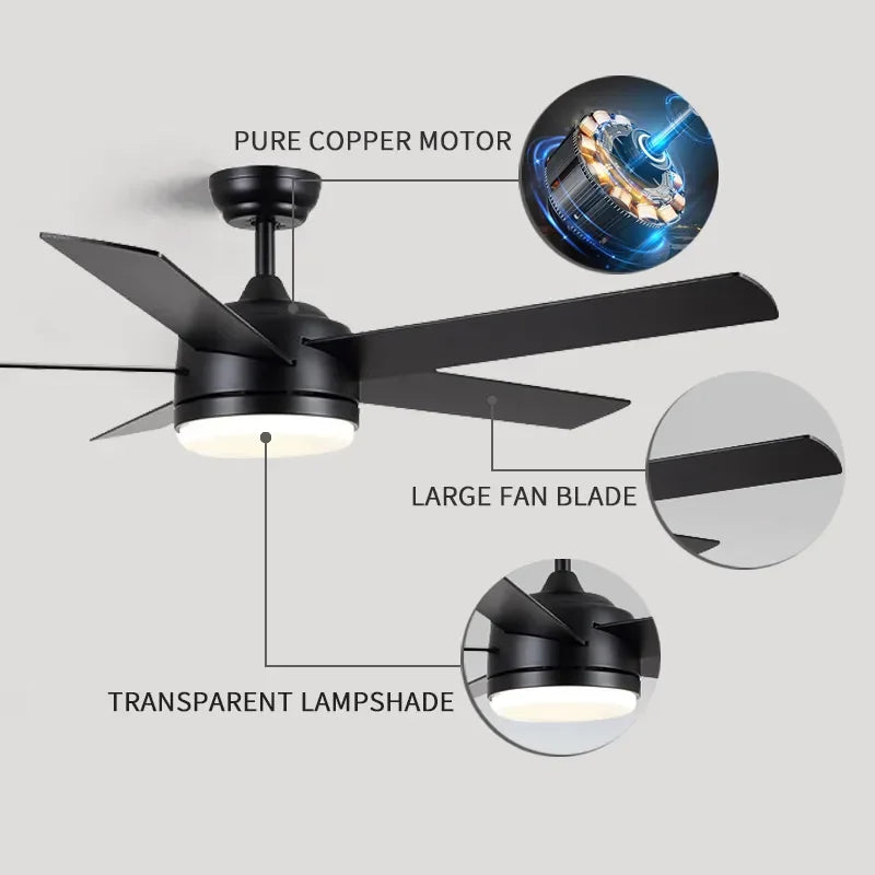 3 Blade Silent Motor 52 Inch High Wind Ceiling Light With Suitable For LED Ceiling Fan Remote Control In Living Room And Dining