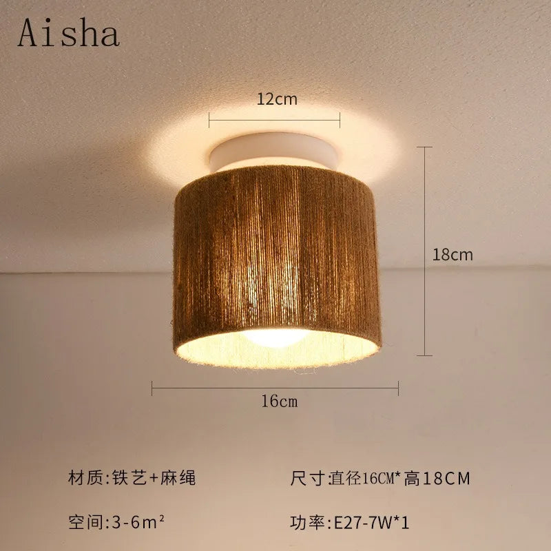 plafonnier en corde de chanvre style japonais rétro pour intérieur accueillant