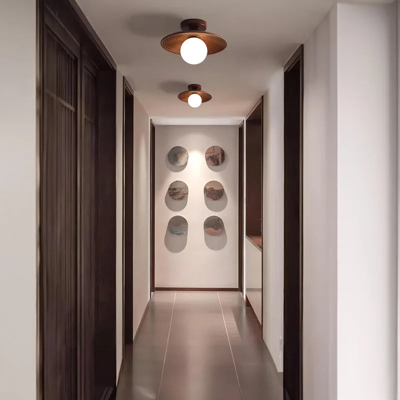 Walnut wood Brass lighting, Modern Minimalism Wabi-sabi Style, Ceiling light for Porch, Entrance, Corridor, Balcony