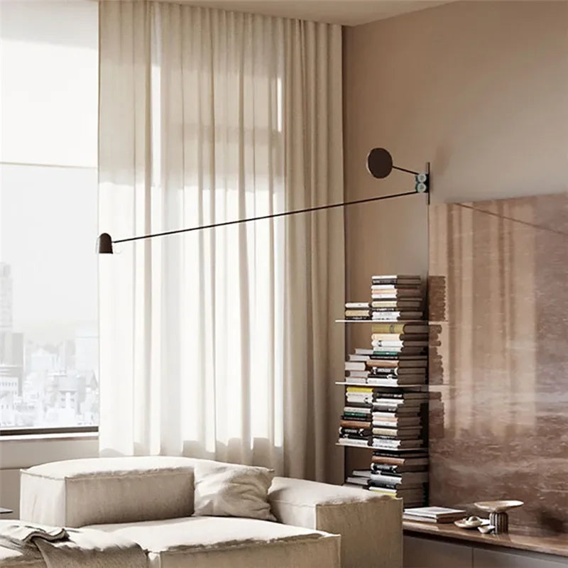 Swing Arm Wall Lamp Adjustable Long Pole Sconce Light for Reading Living Room Bedroom