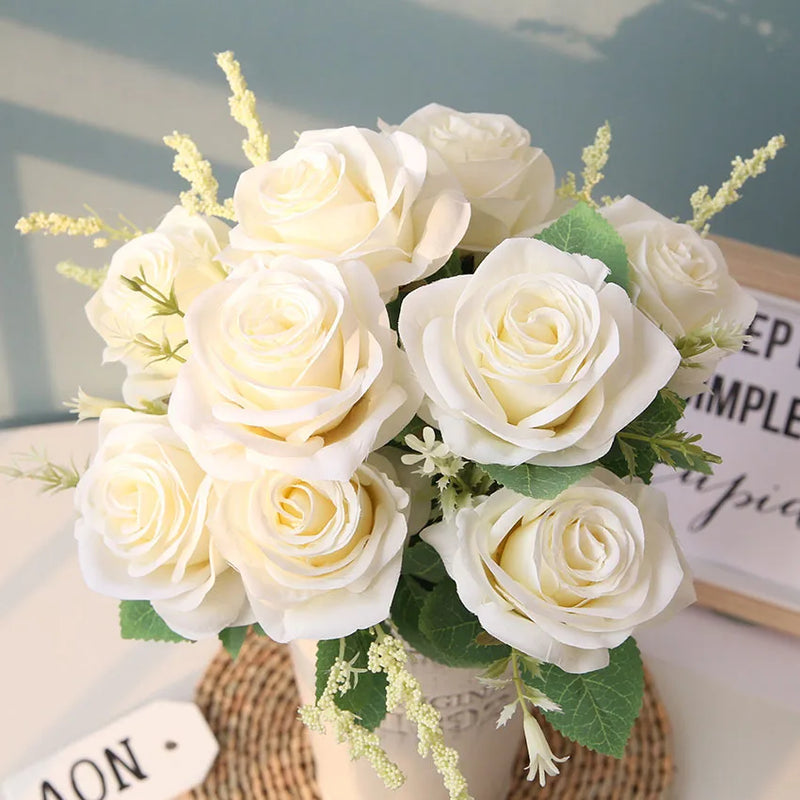 bouquet de roses artificielles en soie pour décoration et mariage