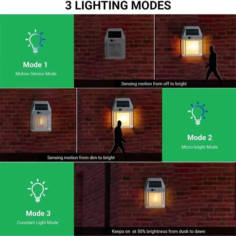 lampe de nuit solaire en tungstène trois modes étanche pour jardin