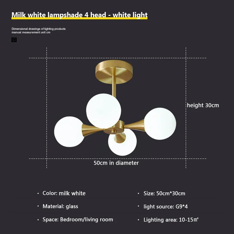 lustre nordique en verre blanc pour éclairage intérieur