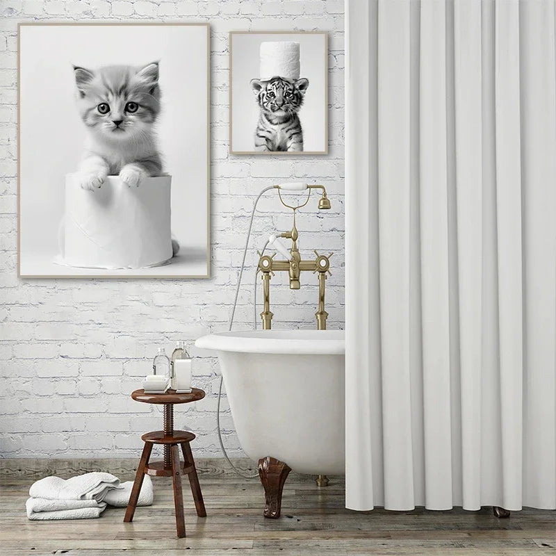 affiches d'art animaux mignons en noir et blanc décor mural