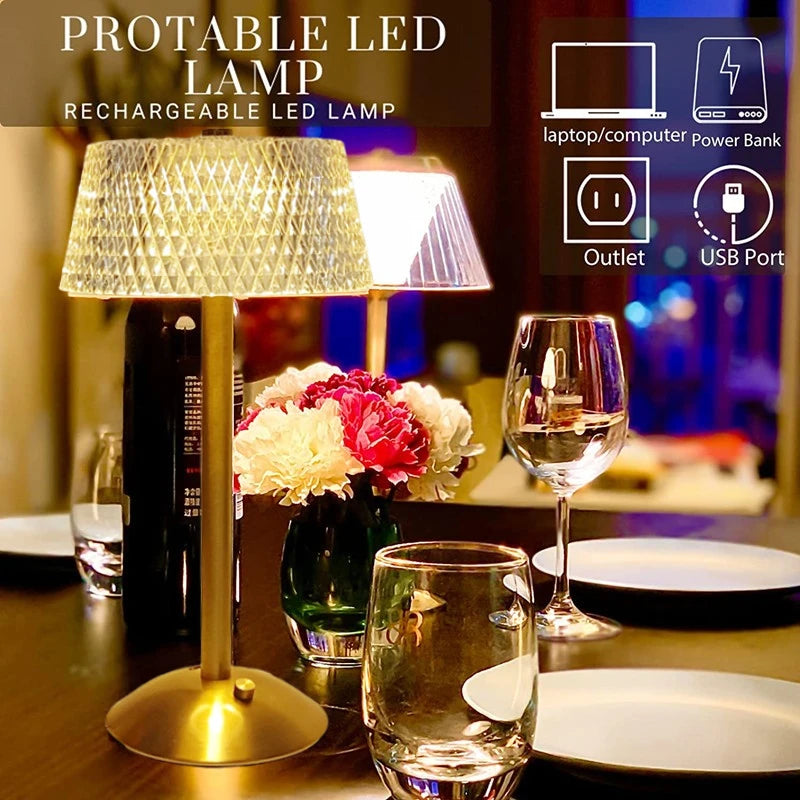 Lampes de table en cristal diamant rétro barre de LED lampe de bureau USB rechargeable protection des yeux veilleuse pour chambre hôtel bureau mariage