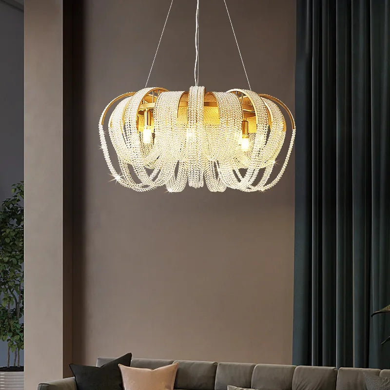 lustre à led avec pompons en cristal pour décoration intérieure