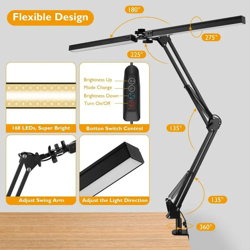 lampe de bureau led pivotante flexible à double tête réglable