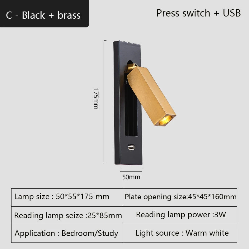 applique murale moderne à interrupteur design minimaliste pour lecture