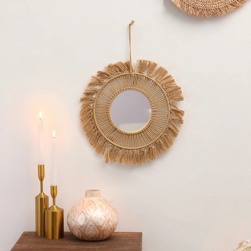 miroirs muraux ronds décoratifs tissés à la main pour la maison