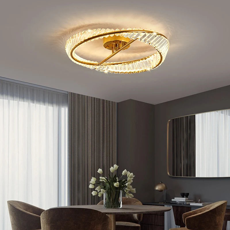 plafonnier led dimmable moderne avec anneaux de cristal