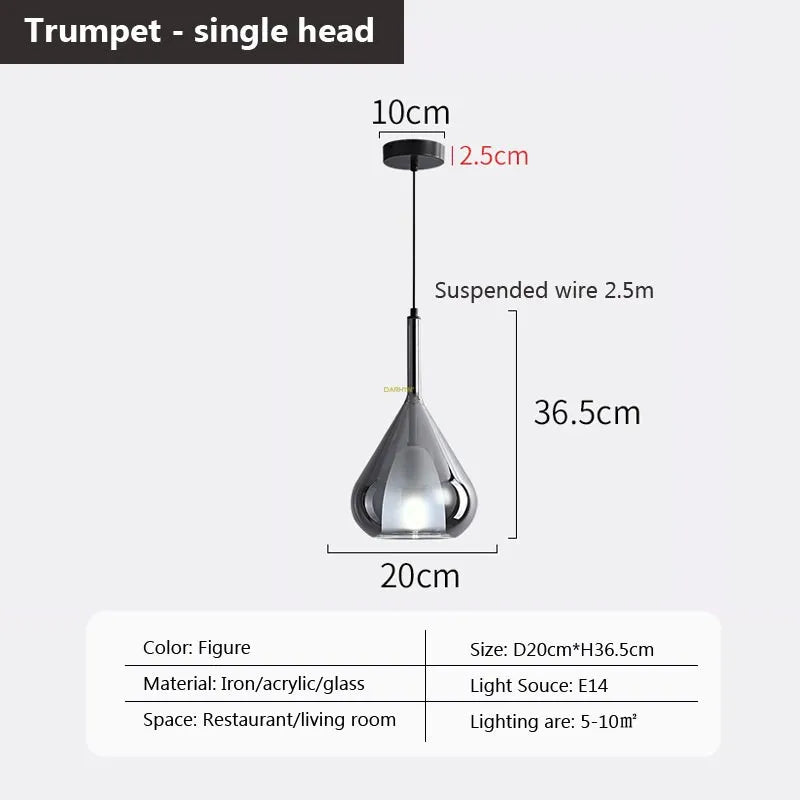 suspension en verre à plusieurs têtes pour intérieur moderne