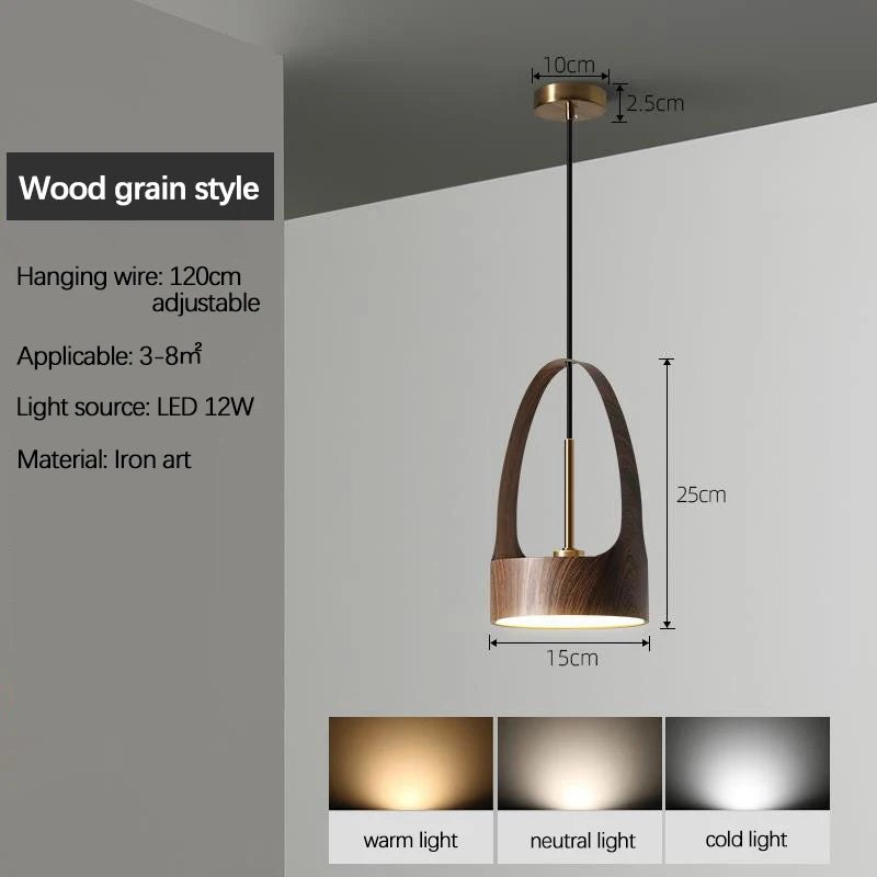 Nordique fer Art bois Grain petit suspension éclairage moderne Simple lampe de chevet à LED pour salle à manger chambre maison suspendu lustre