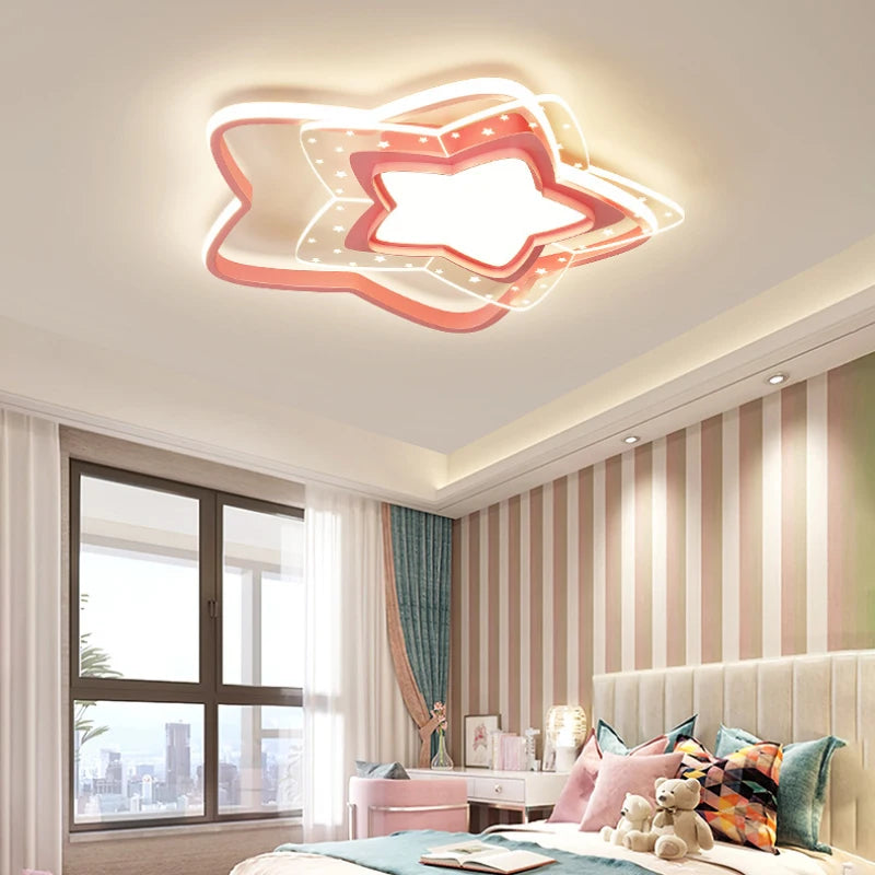 plafonnier led étoile rose moderne pour chambre d'enfant