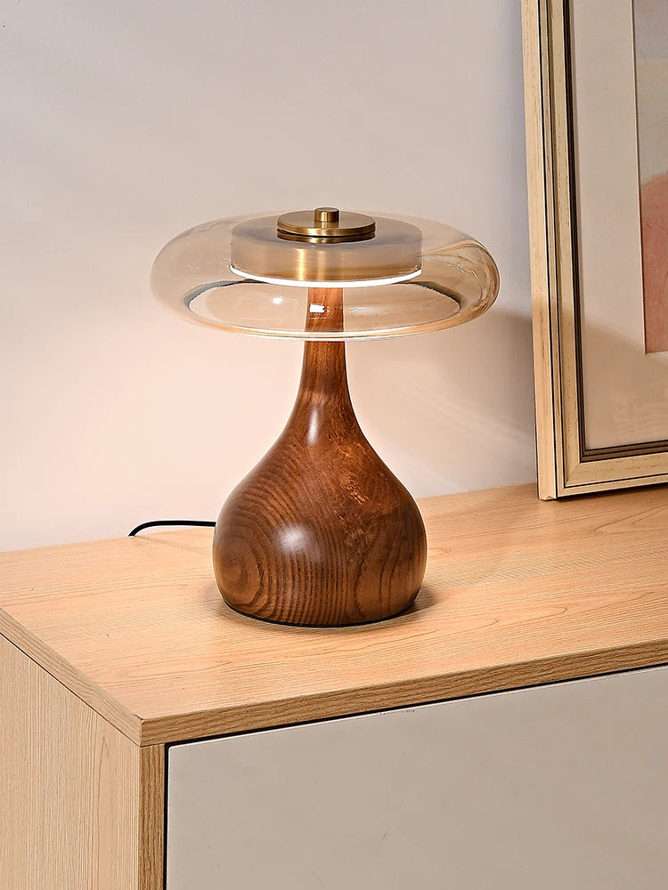 lampe de bureau rétro en bois et verre pour intérieur élégant