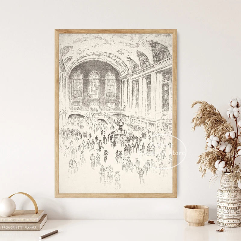 vintage new york city skyline dessin au trait impression sur toile