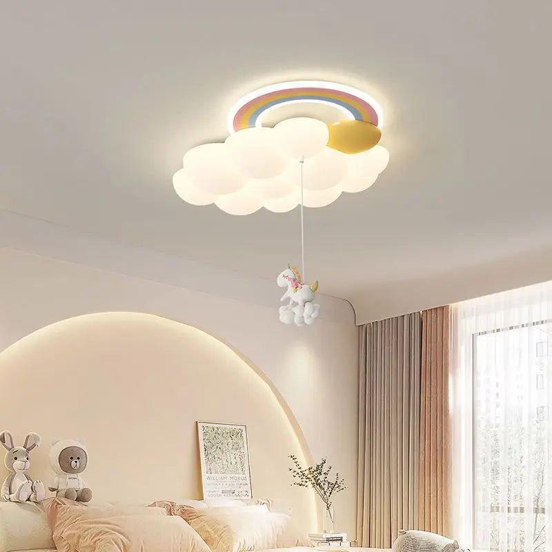 lustre arc-en-ciel nuage avec cheval lapin ours pour enfants