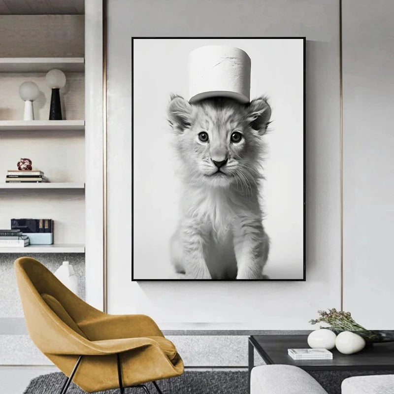 affiches d'art animaux mignons en noir et blanc décor mural