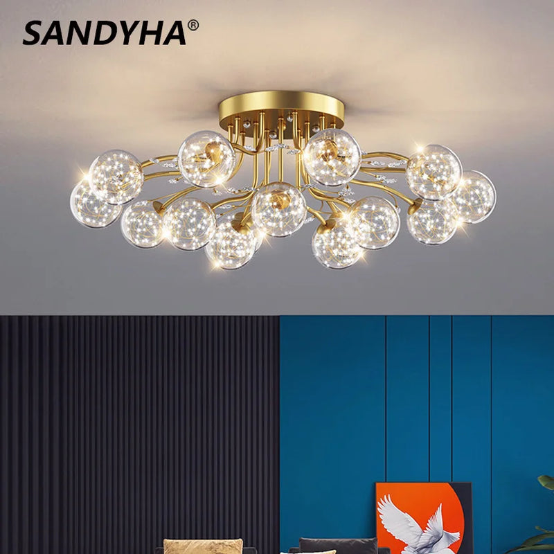 sandyha lustre led étoile avec boule de verre et cristal