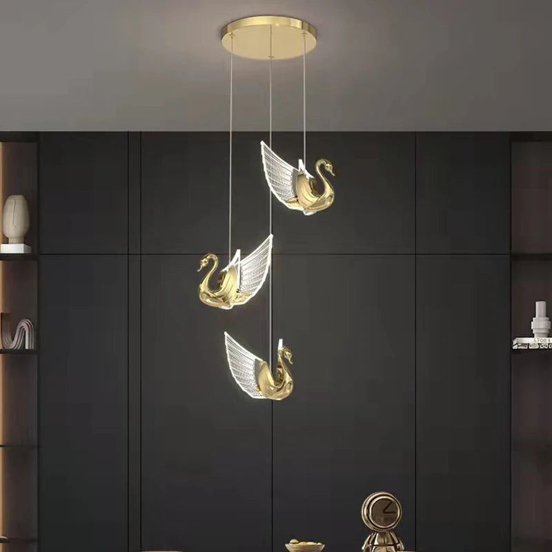 lustre moderne cygne doré design créatif pour éclairage décoratif