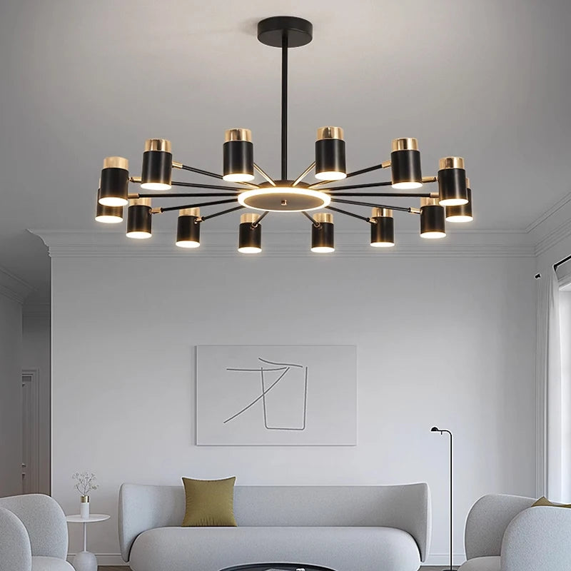 lustre moderne en design simple noir et or