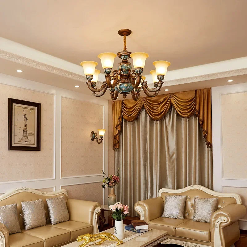 European style bedroom light, living room resin chandelier, LED glass and iron art chandelier