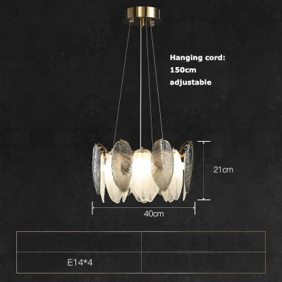 lustre suspendu led art déco avec plumes blanches et grises