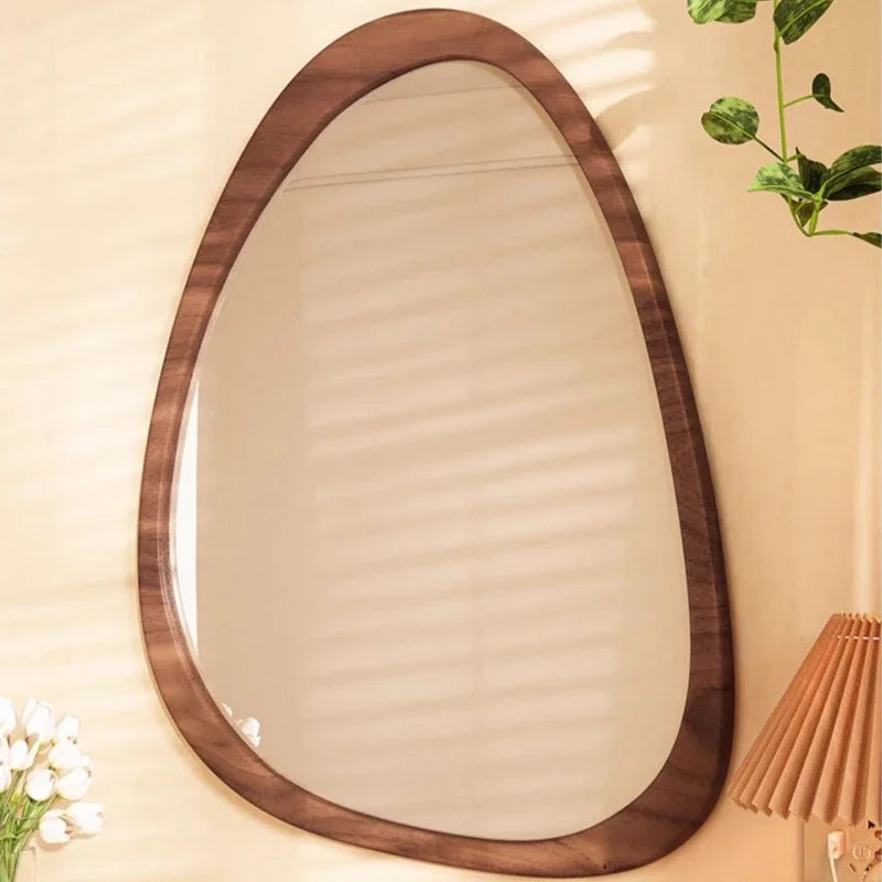 miroir en bois vintage tendance avec verre irrégulier pour maquillage HD