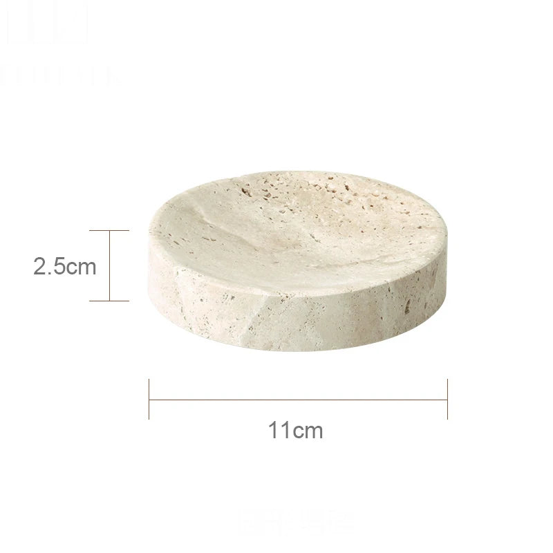 ensemble accessoires salle de bain en travertin beige naturel