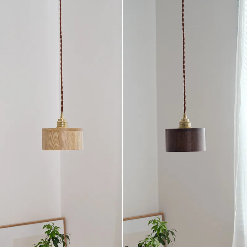 suspension en bois moderne nordique avec luminaire en laiton