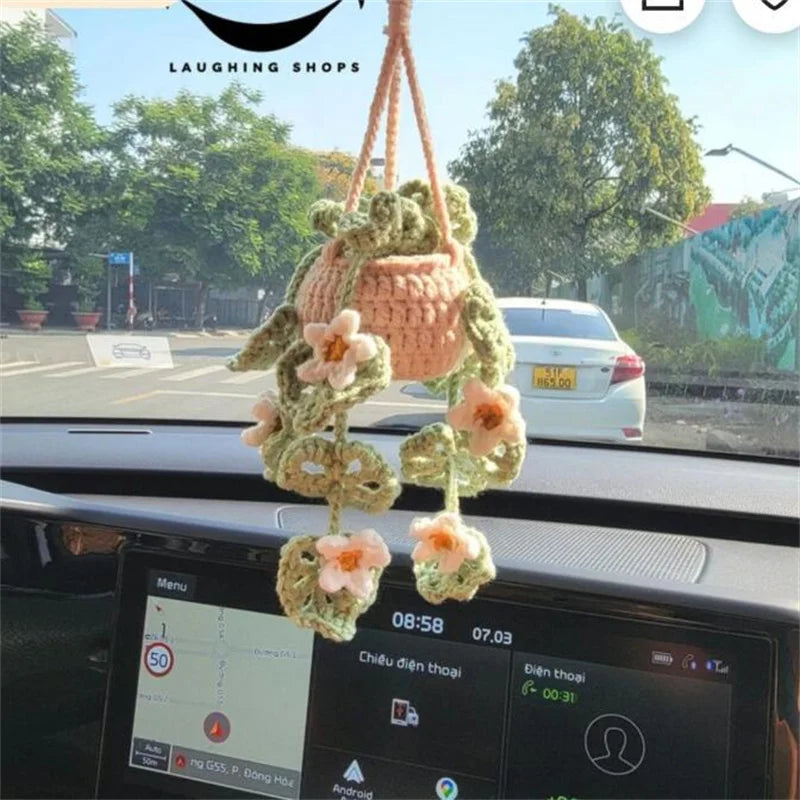 crochet suspendu créatif pour décoration de voiture plante en pot