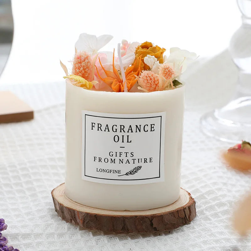 bougie parfumée fleurs séchées en cire de soja décorative et romantique