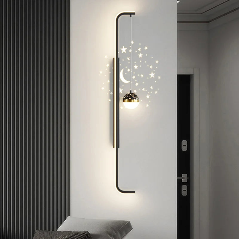 Modern Long Wall Lamps Living Room Wall Light TV Background Decorative Night Lights Black White Gold Star Projection AC 220V