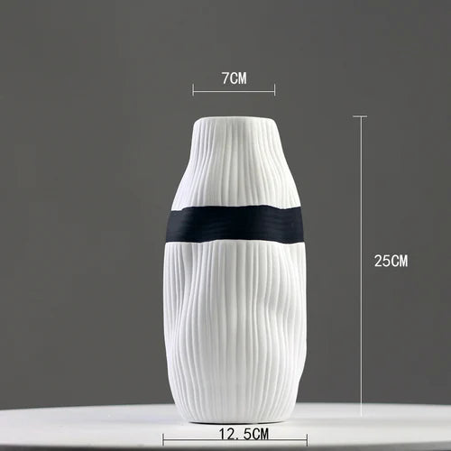 vase en céramique à rayures pour fleurs séchées décoratif