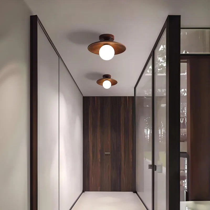 Walnut wood Brass lighting, Modern Minimalism Wabi-sabi Style, Ceiling light for Porch, Entrance, Corridor, Balcony