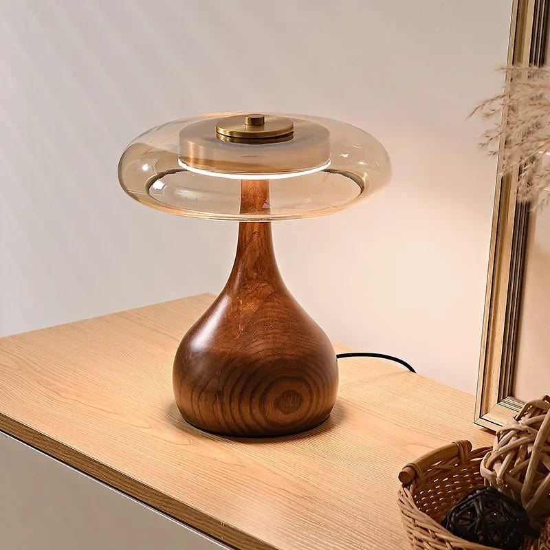 lampe de table rétro en verre et bois design japonais