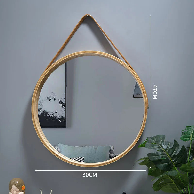 miroir rond mural en bois épais pour maquillage