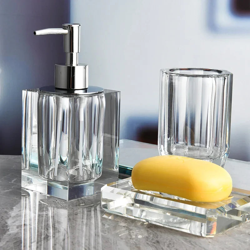 lot de flacons en verre pour savon et accessoires de salle de bain