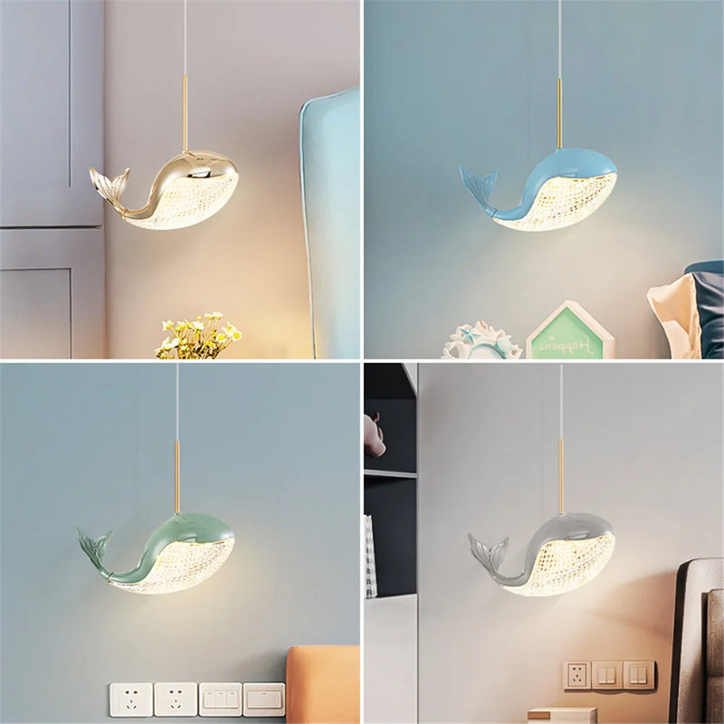 suspension led acrylique dauphin d'or pour enfants