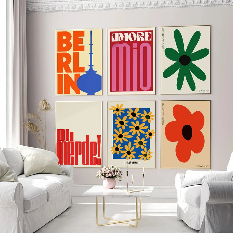 affiches murales abstraites fleurs pour décoration artistique