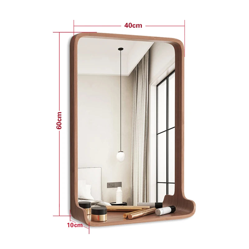 miroir en bois massif avec éclairage led et fixation murale