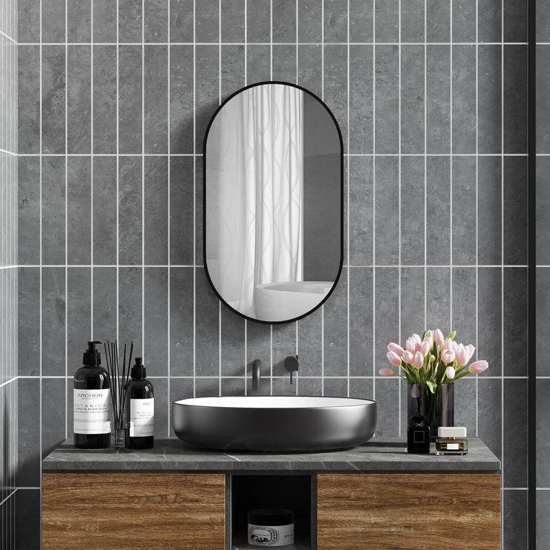 miroir ovale avec cadre en aluminium noir pour décoration intérieure