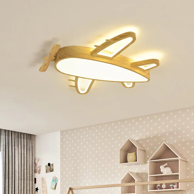 plafonnier avion en bois et fer pour chambre d'enfant