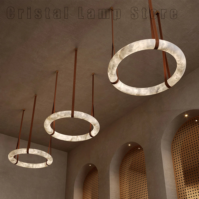 Plafond nordique Led Source de lumière suspension de luxe moderne grand anneau d'albâtre lustre éclairage pour Restaurant salon