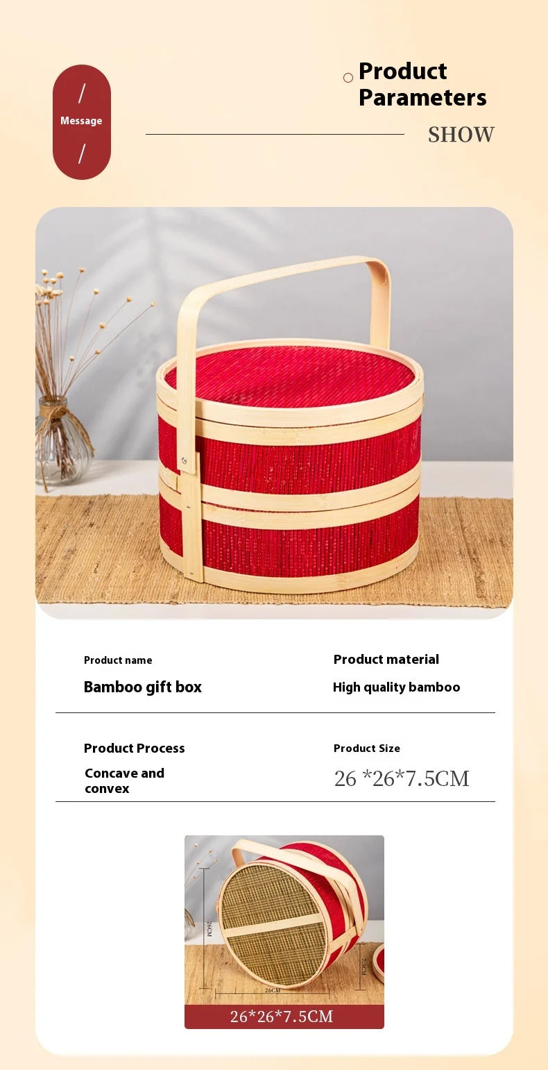 panier en bambou tressé portable pour pique-nique et repas