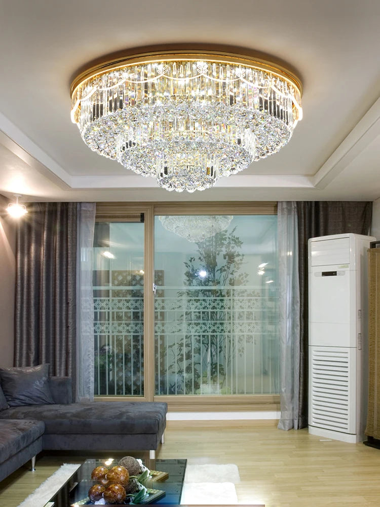 plafonnier led variable en cristal et acier inoxydable pour intérieur moderne