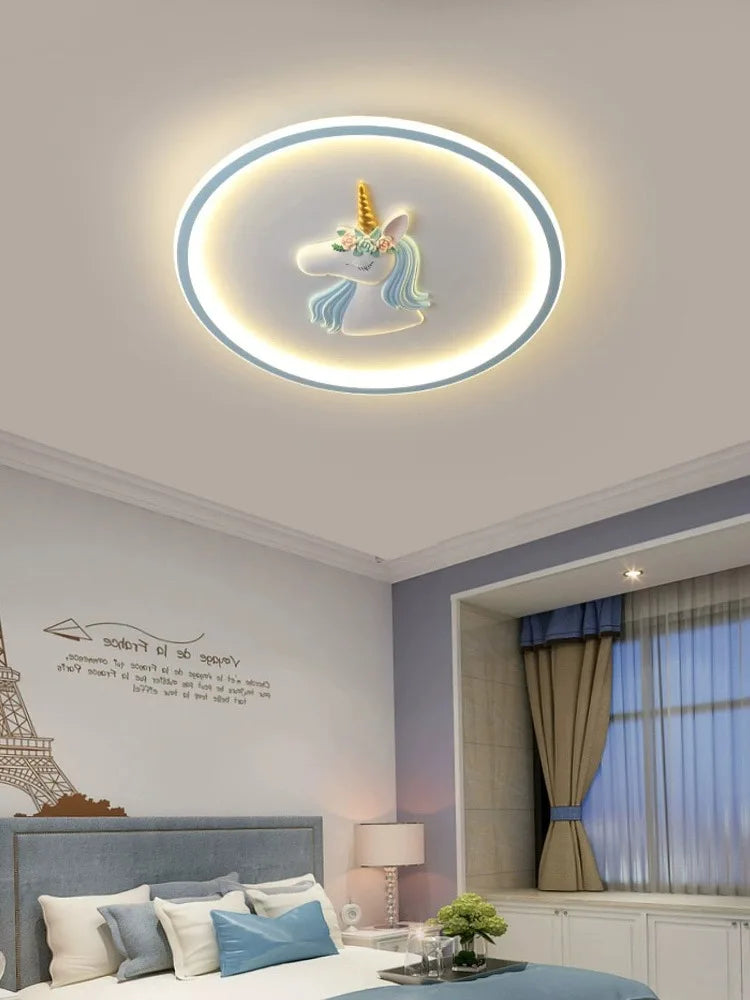 BOSSEN Scandinavian LED Children's Room Ceiling Pendant Light, Pink/Blue Unicorn for Living Room, Bedroom Home Decoration.